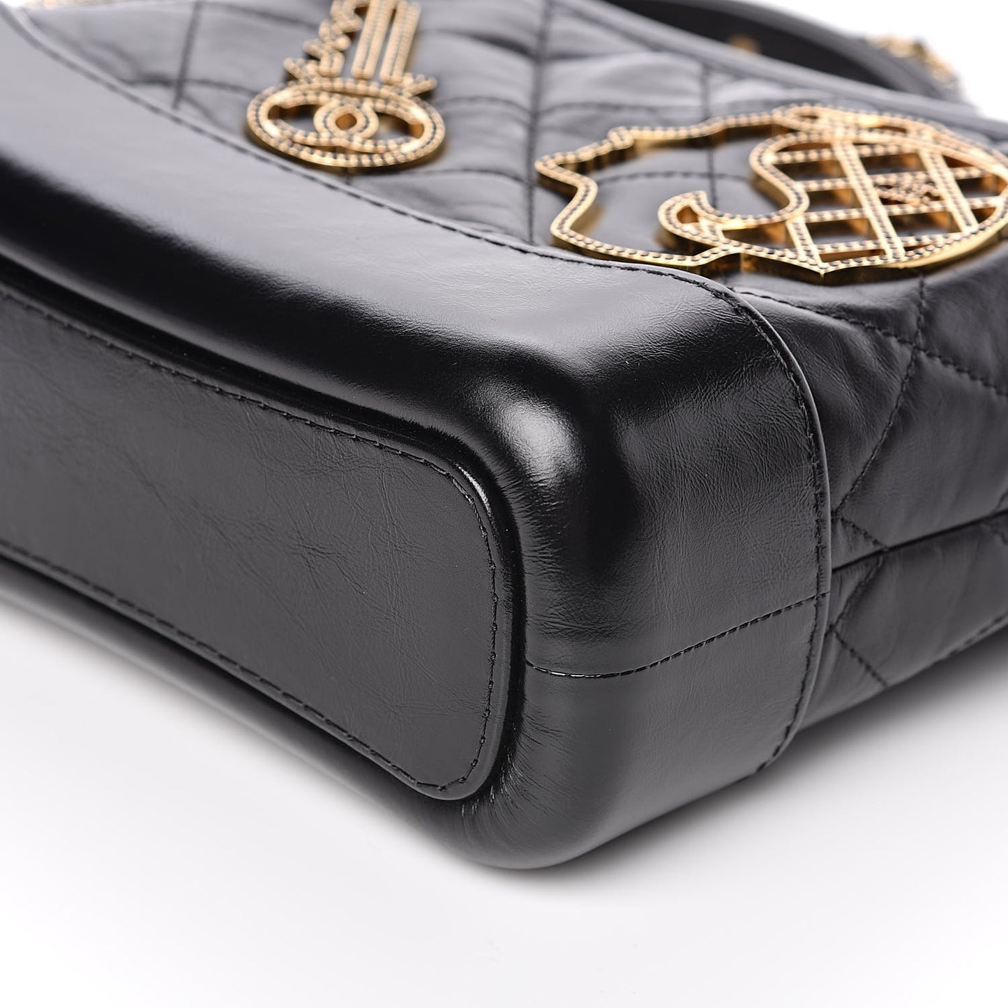 Aged Calfskin Quilted Charms Small Gabrielle Hobo Black