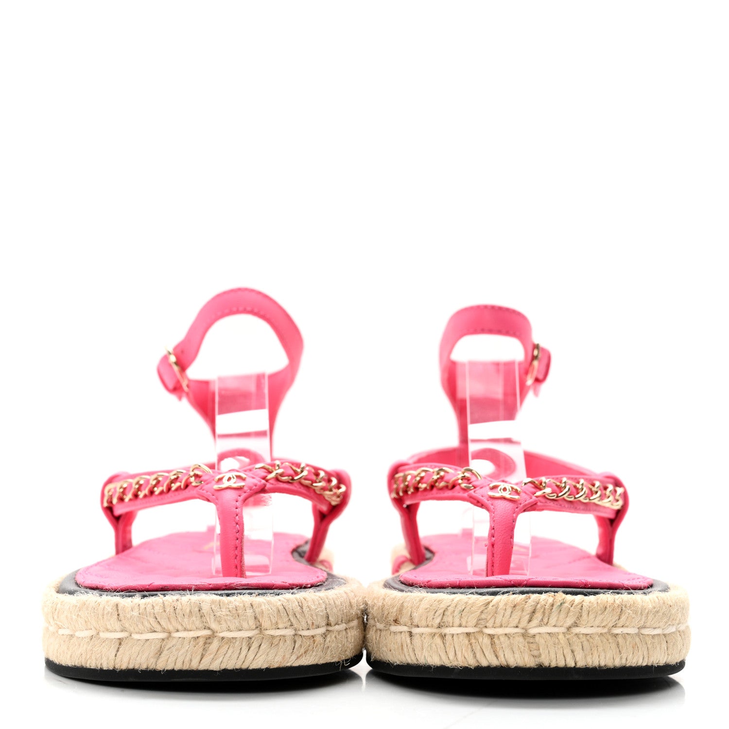 Chanel Lambskin Chain CC Thong Espadrille Sandals 35 Pink 2 of 11