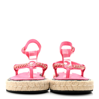Chanel Lambskin Chain CC Thong Espadrille Sandals 35 Pink 2 of 11