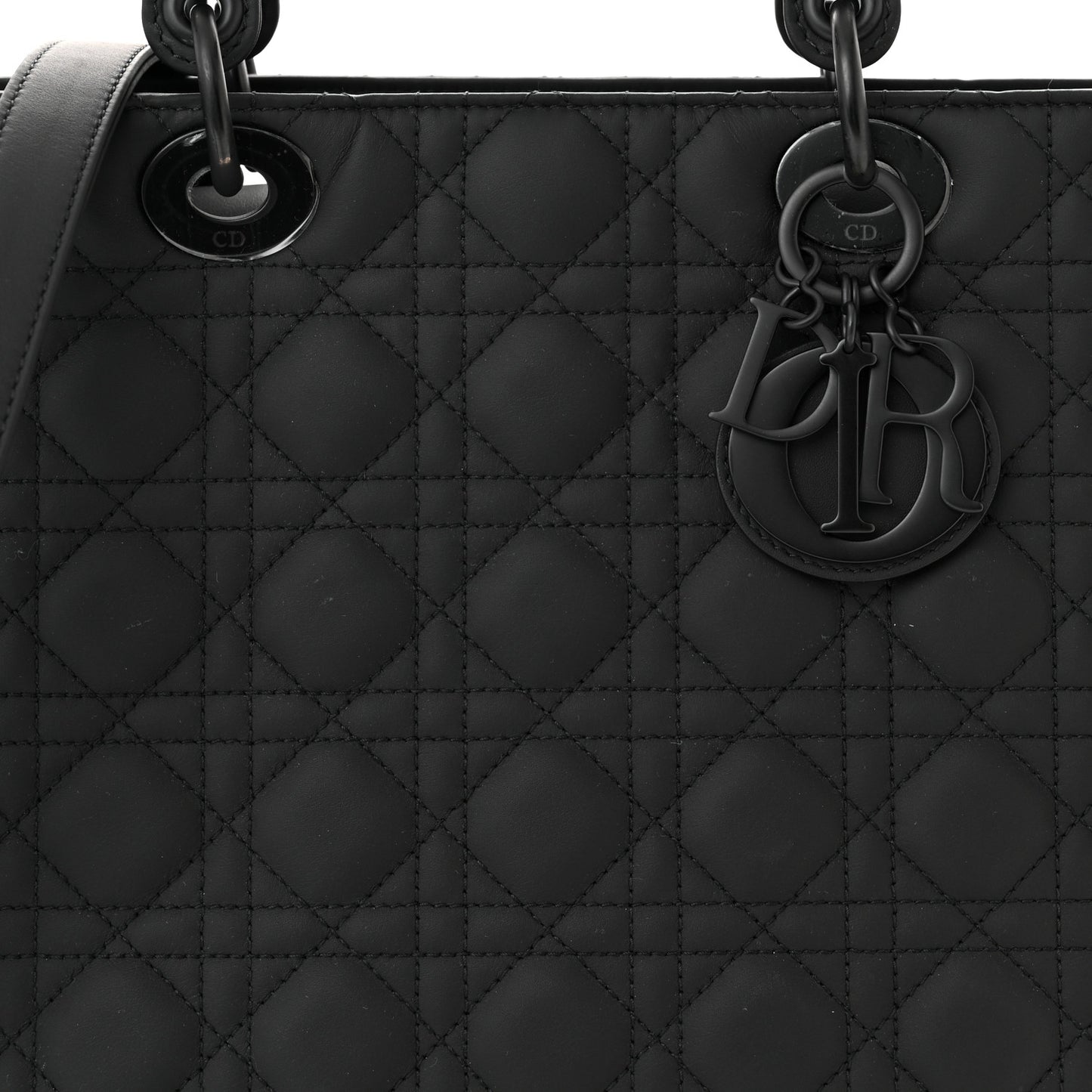 Ultra Matte Calfskin Cannage Large Lady Dior Black