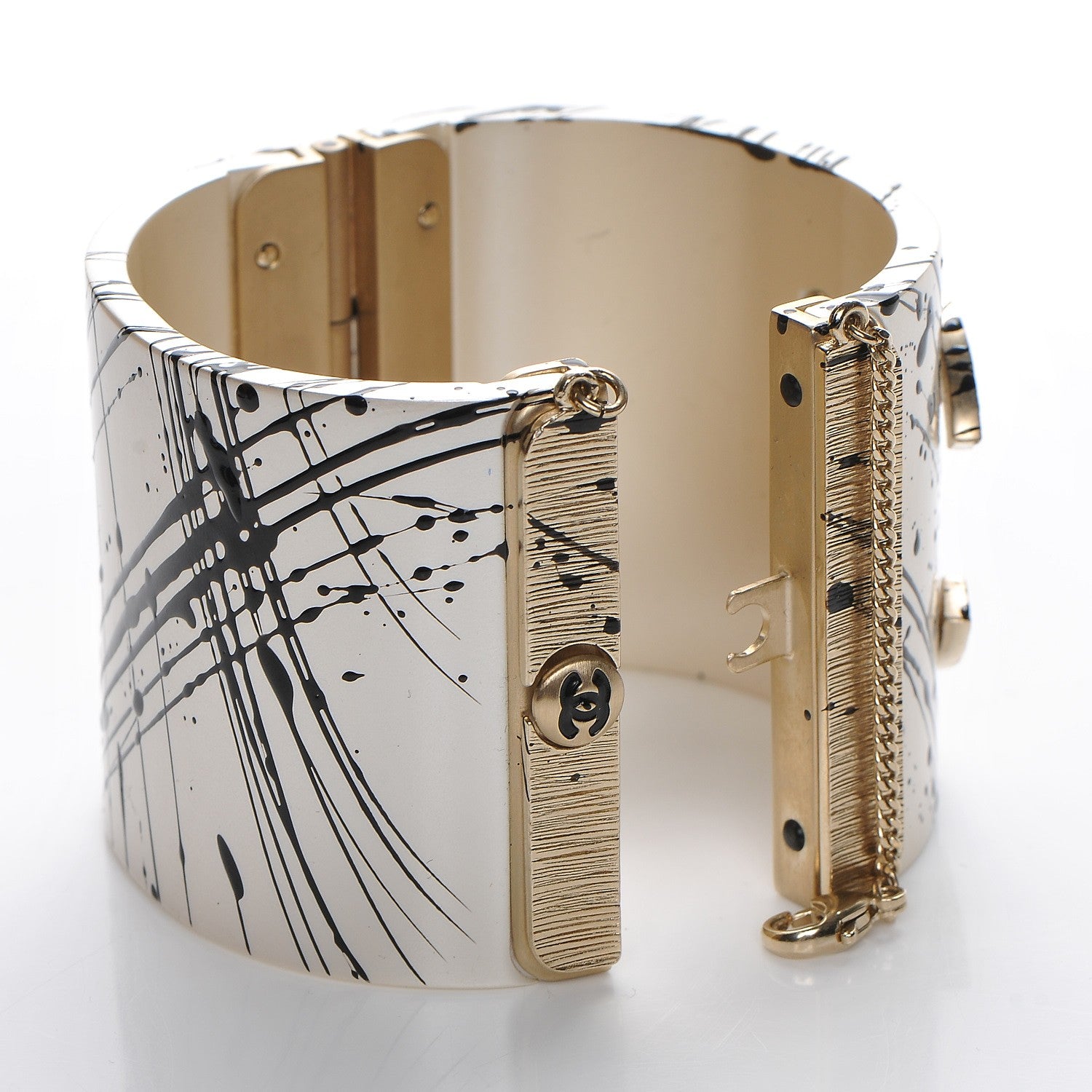 Chanel Matte Jackson Pollock Splattered Paint CC Cuff Ivory 4 of 7