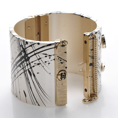 Chanel Matte Jackson Pollock Splattered Paint CC Cuff Ivory 4 of 7