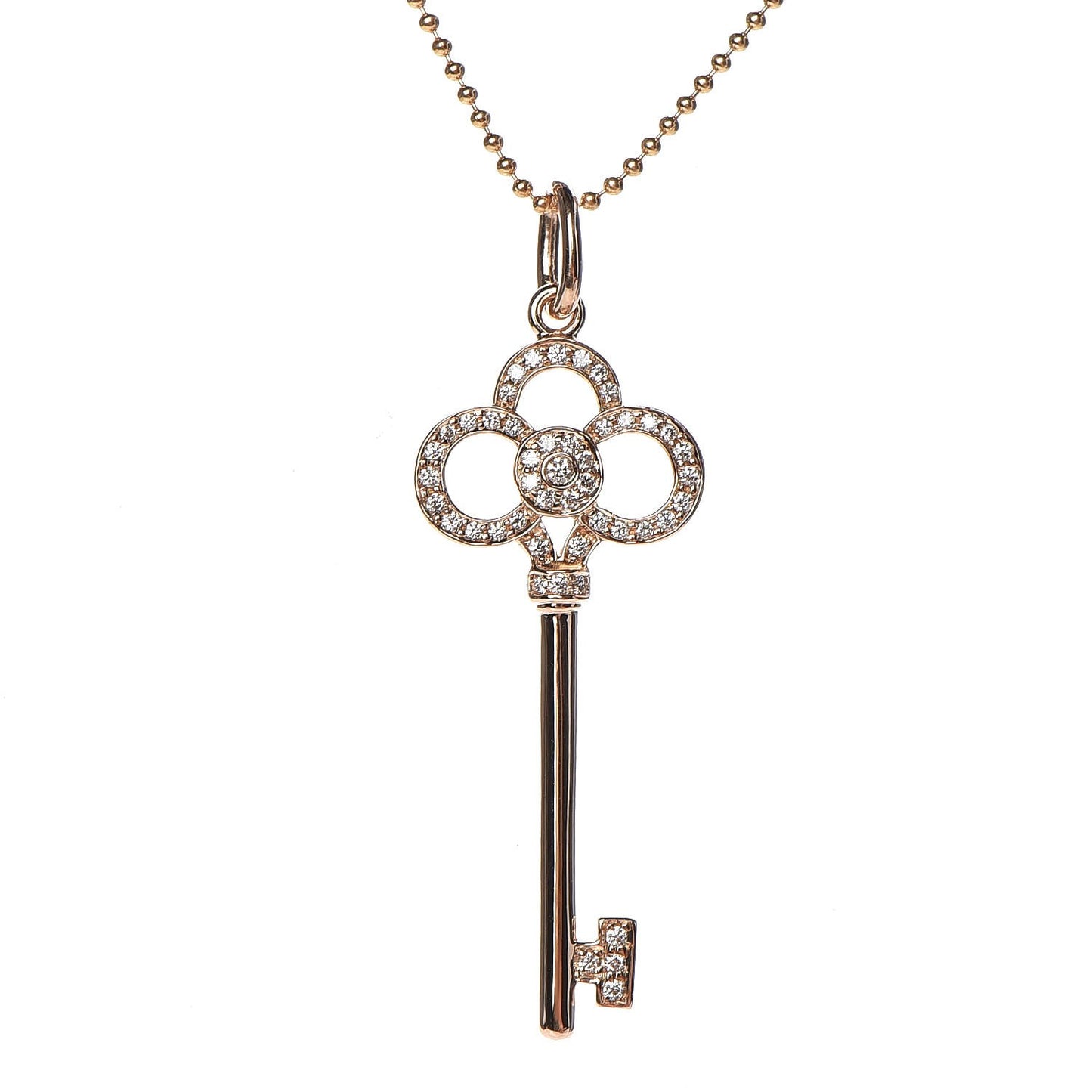 18K Rose Gold Diamond Crown Key Pendant Necklace