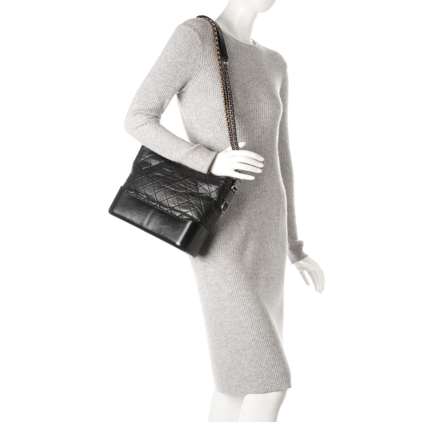 Aged Calfskin Quilted Medium Gabrielle Hobo Black