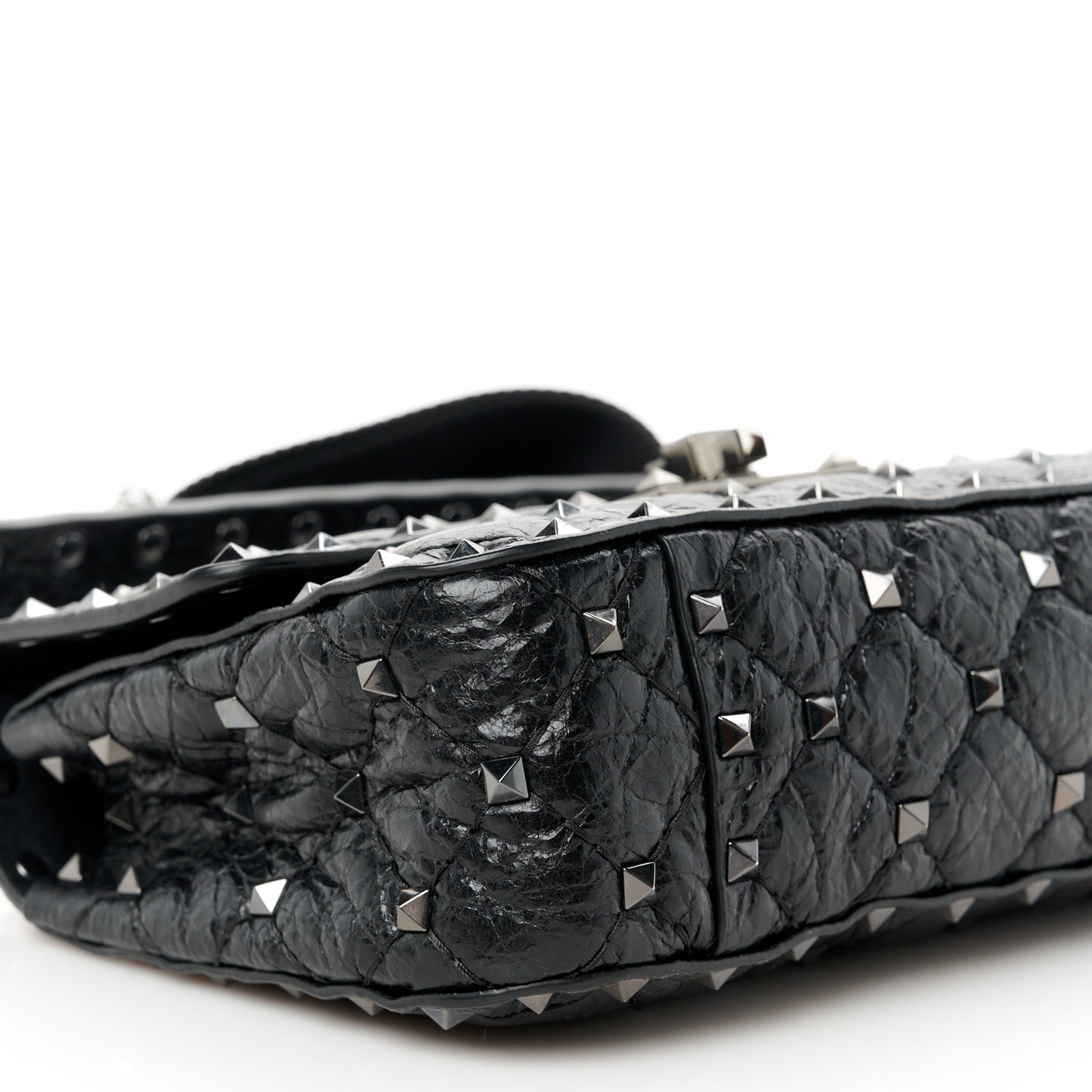 Lambskin Small Rockstud Spike Shoulder Bag Black