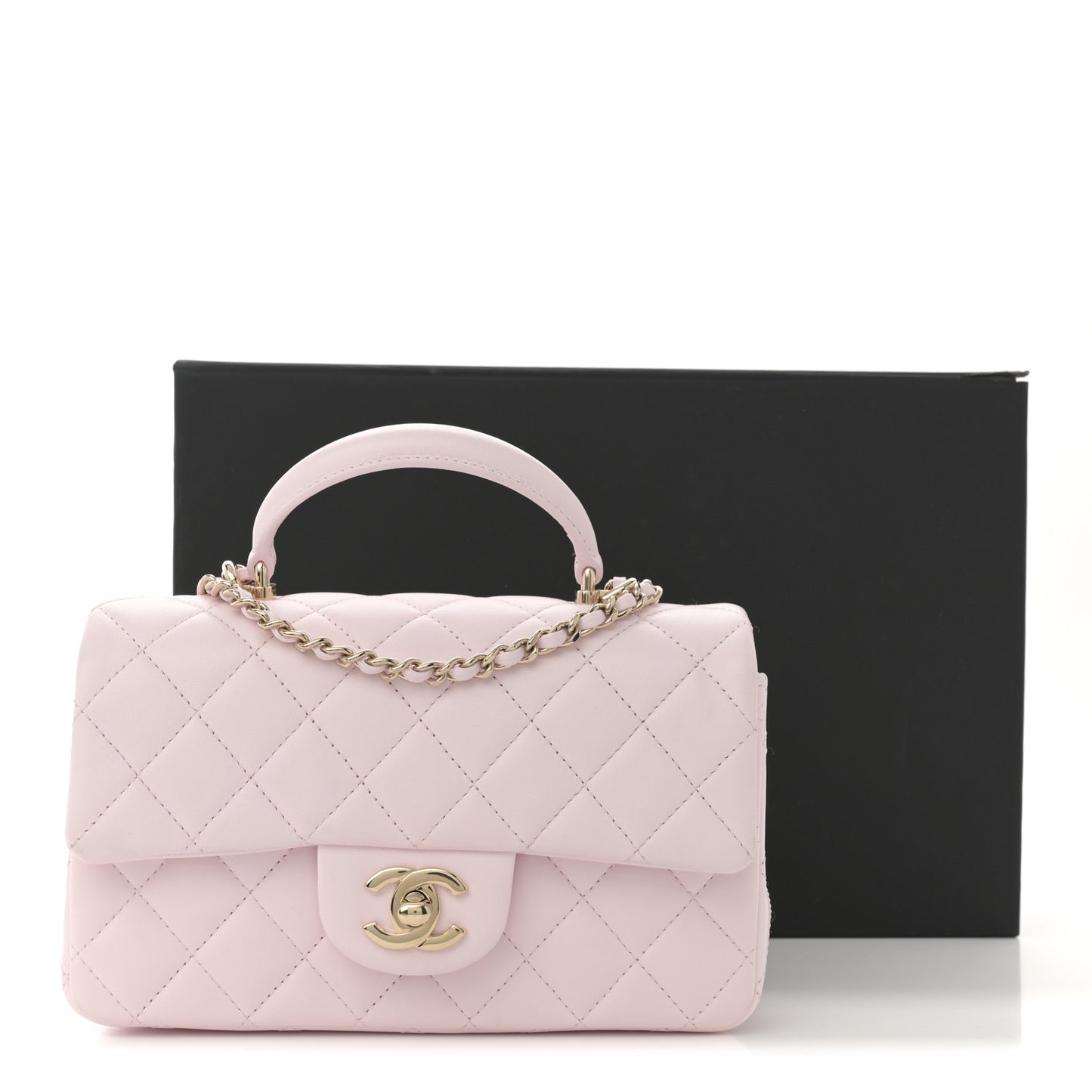 Lambskin Quilted Mini Top Handle Rectangular Flap Light Pink