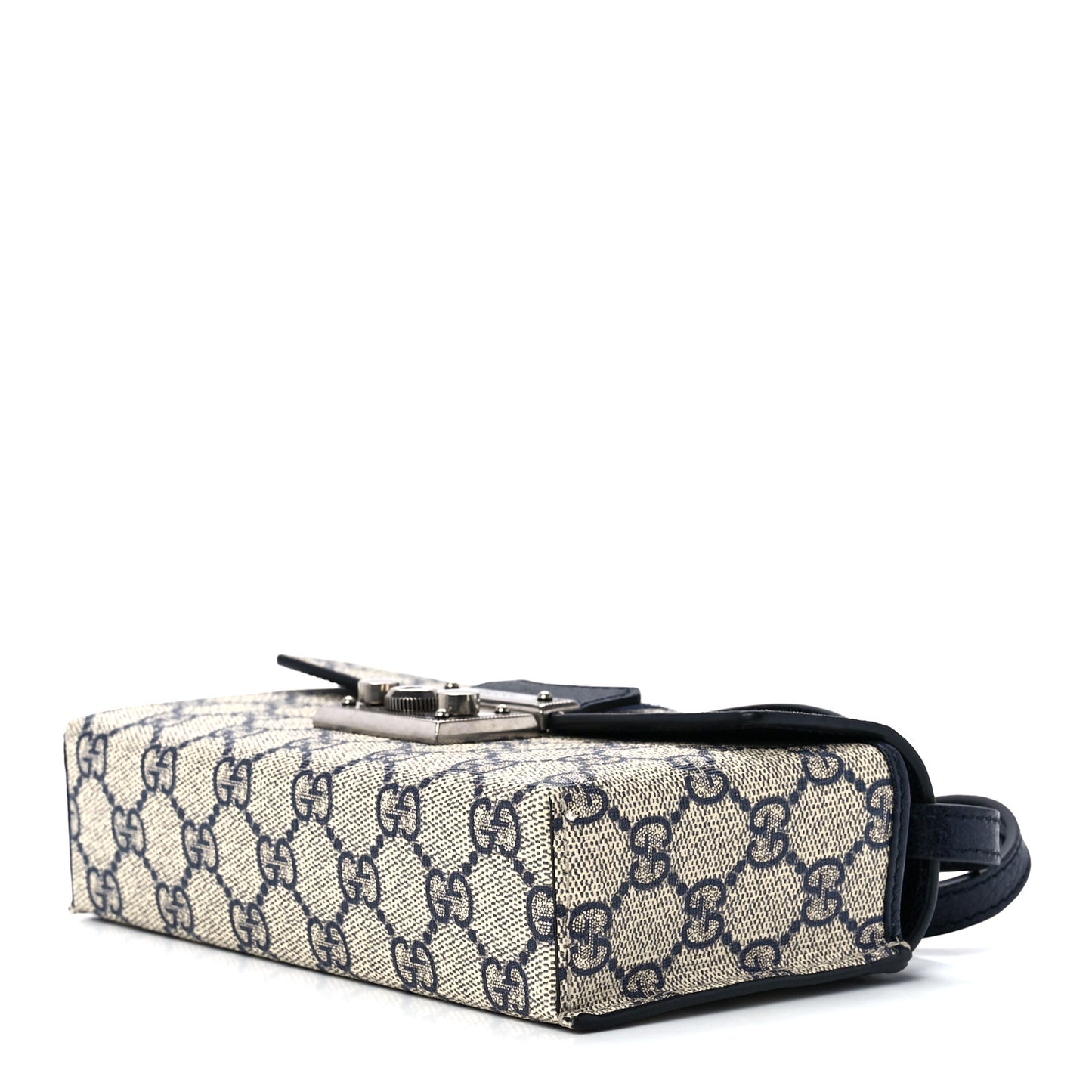 GG Supreme Monogram Textured Dollar Calfskin Web Mini Padlock Top Handle Shoulder Bag Beige Blue