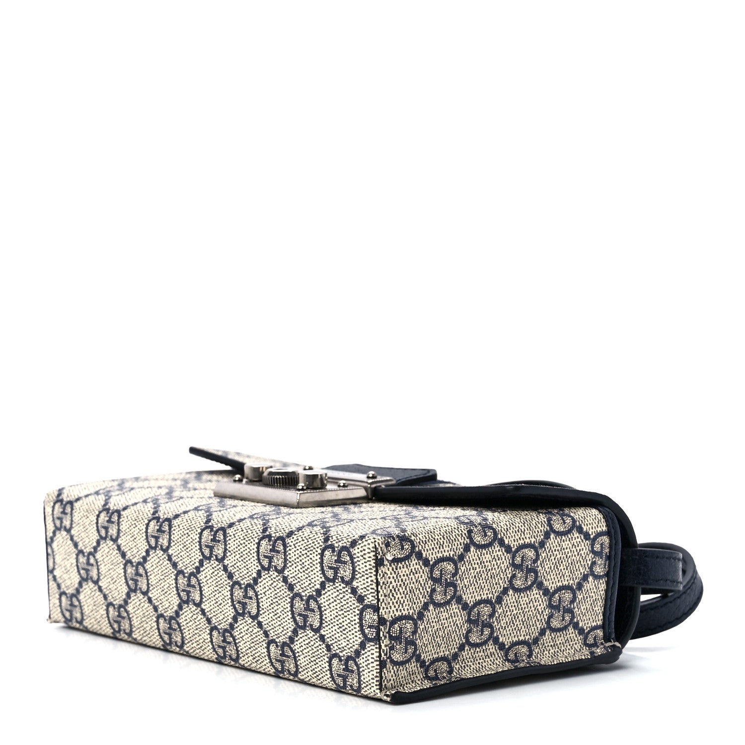 Gucci GG Supreme Monogram Textured Dollar Calfskin Web Mini Padlock Top Handle Shoulder Bag Beige Blue 9 of 12