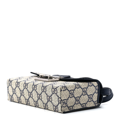 Gucci GG Supreme Monogram Textured Dollar Calfskin Web Mini Padlock Top Handle Shoulder Bag Beige Blue 9 of 12