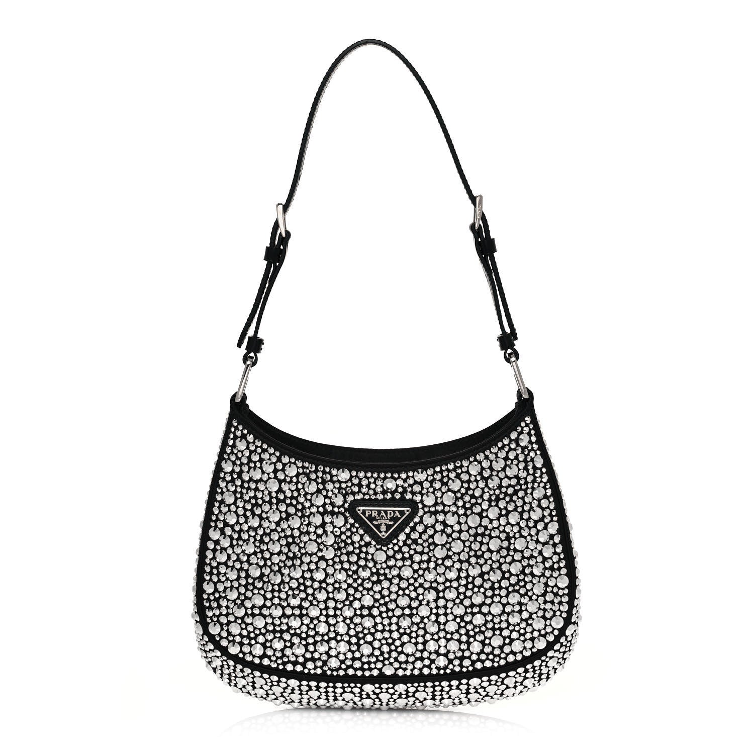 Prada Satin Crystal Cleo Adjustable Strap Shoulder Bag Metal 1 of 11
