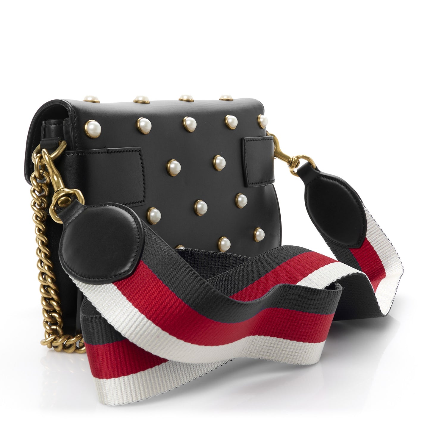 Nappa Pearl Studded Mini Queen Margaret Broadway Shoulder Bag Black