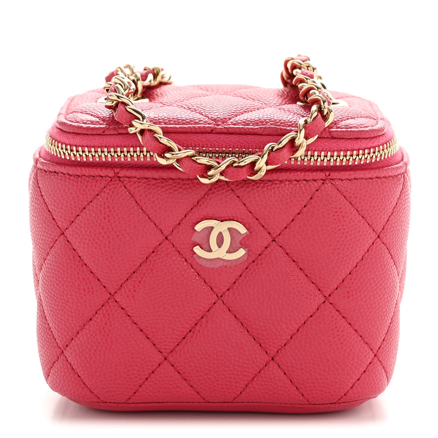 Caviar Quilted Mini Vanity Case With Chain Dark Pink