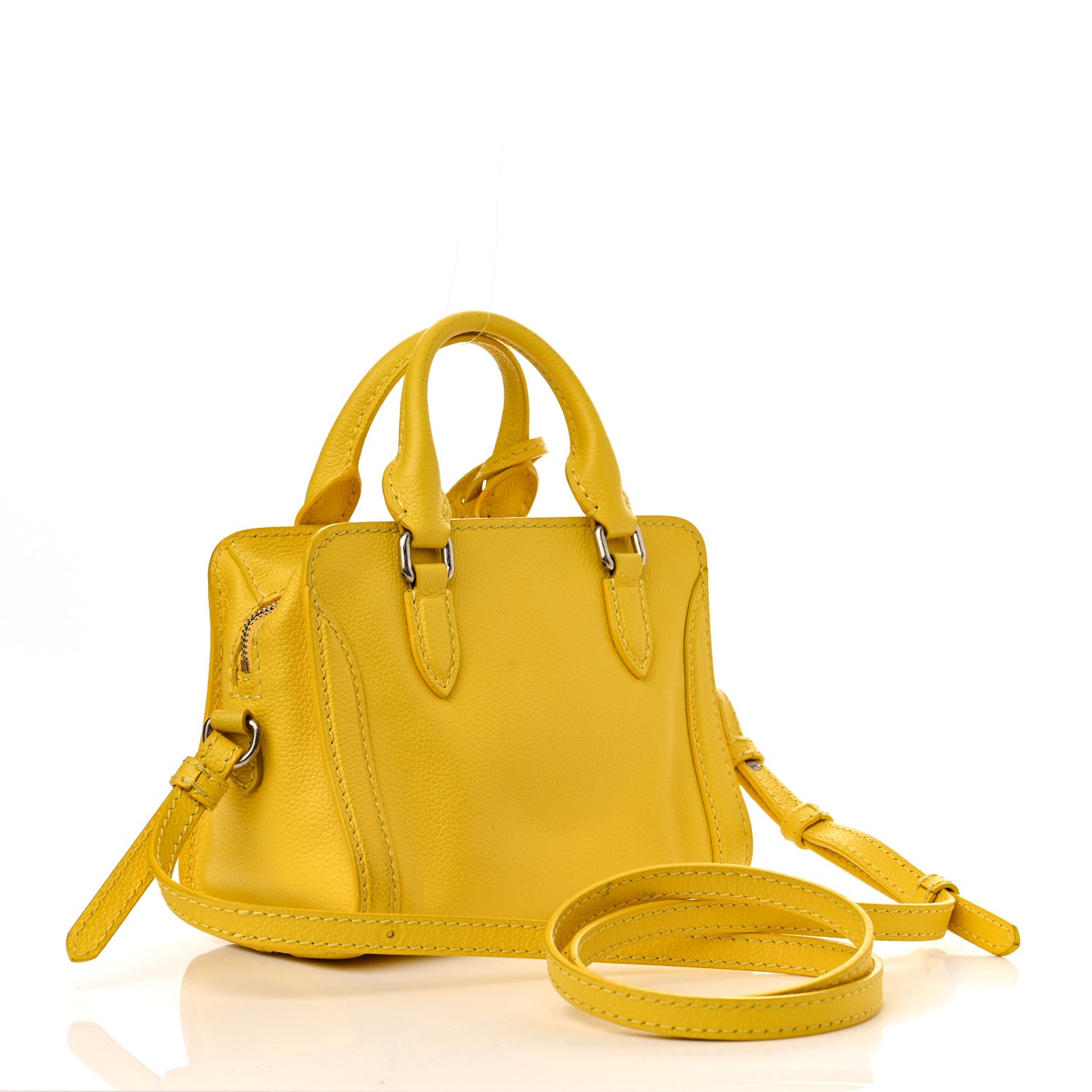 Pebbled Calfskin Mini Skull Padlock Zip Around Tote Yellow