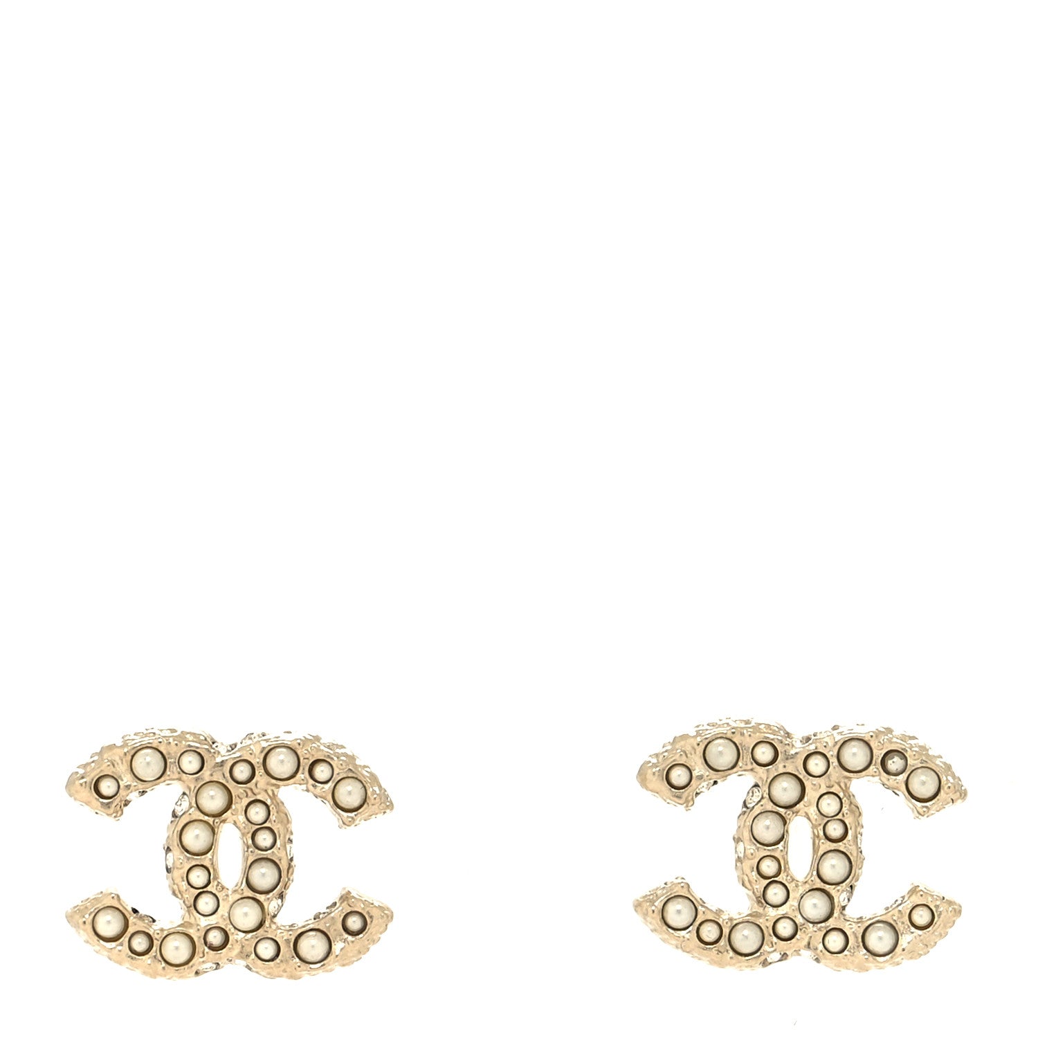 Chanel Metal Graduated Pearl Crystal CC Earrings Light Gold 1 of 5