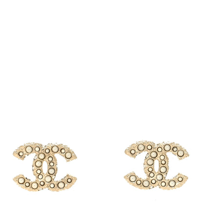 Chanel Metal Graduated Pearl Crystal CC Earrings Light Gold 1 of 5