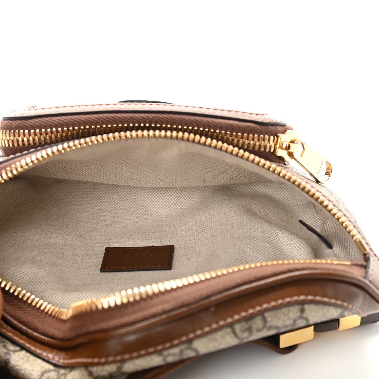 GG Supreme Monogram Textured Calfskin Retro Interlocking G Belt Bag Beige Ebony Brown Sugar