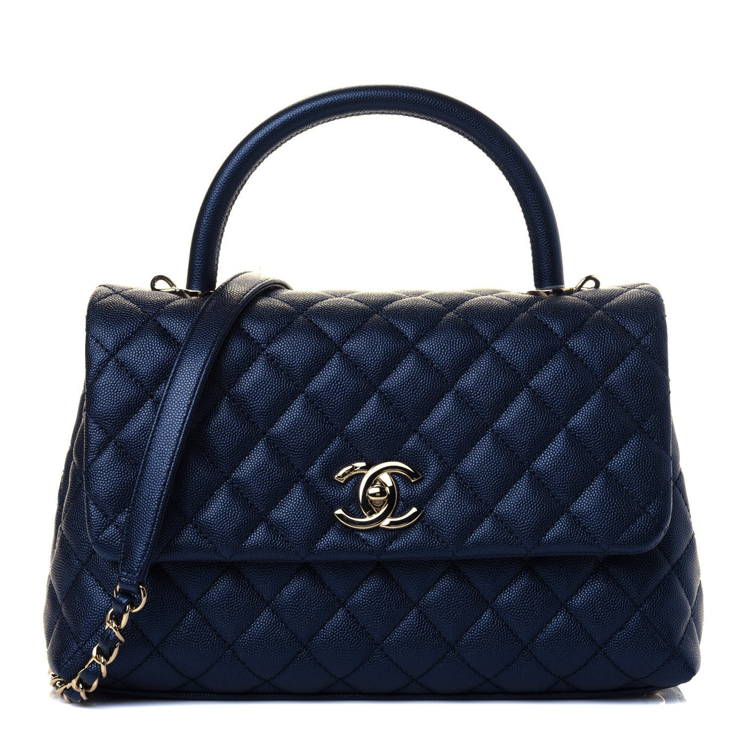 Chanel Iridescent Caviar Quilted Small Coco Handle Flap Dark Blue 1 of 4