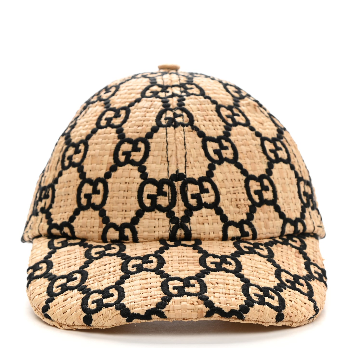 Raffia GG Monogram Elaphe Embroidered Aisha Baseball Hat M Ivory Black