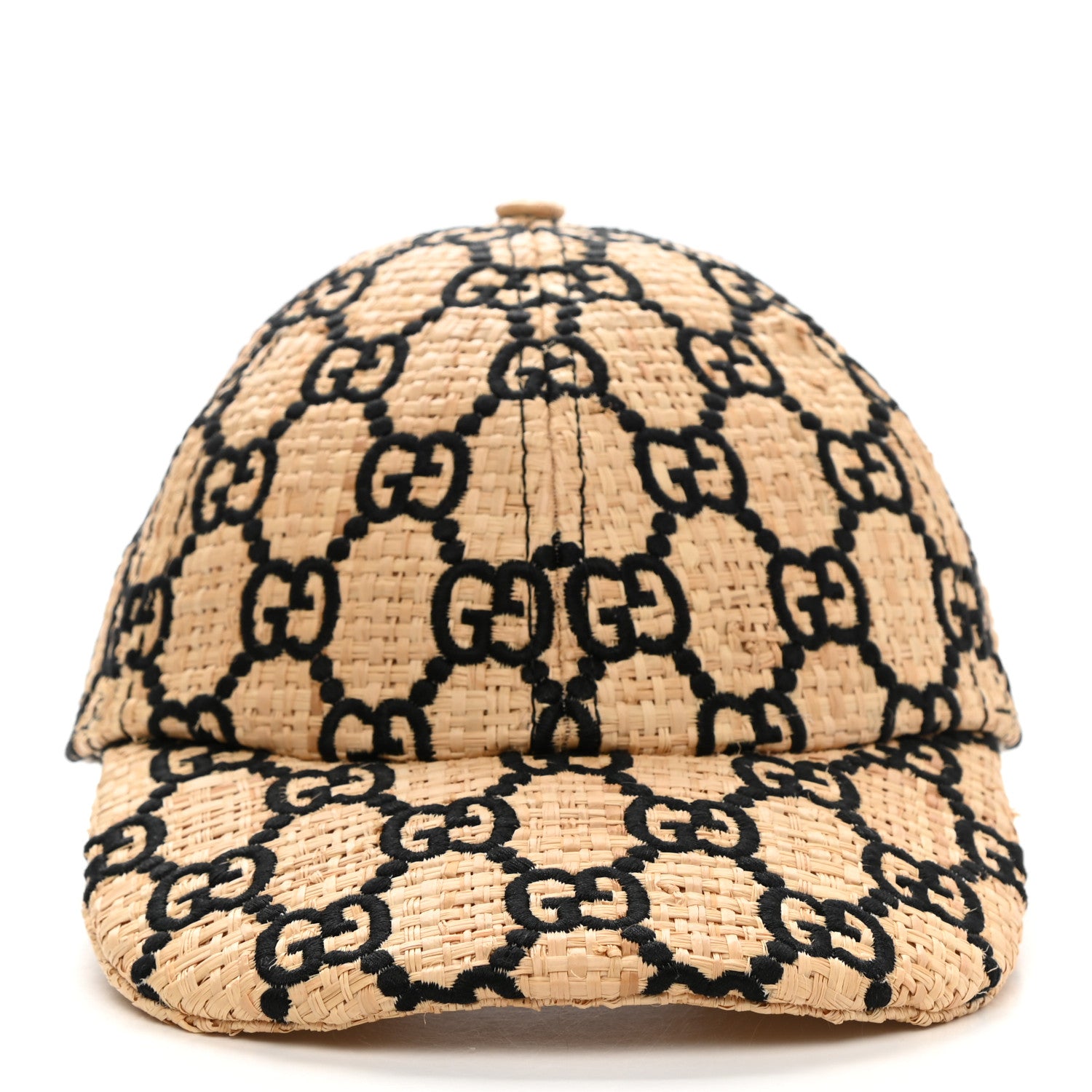 Gucci Raffia GG Monogram Elaphe Embroidered Aisha Baseball Hat M Ivory Black 3 of 9