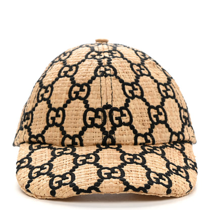 Gucci Raffia GG Monogram Elaphe Embroidered Aisha Baseball Hat M Ivory Black 3 of 9