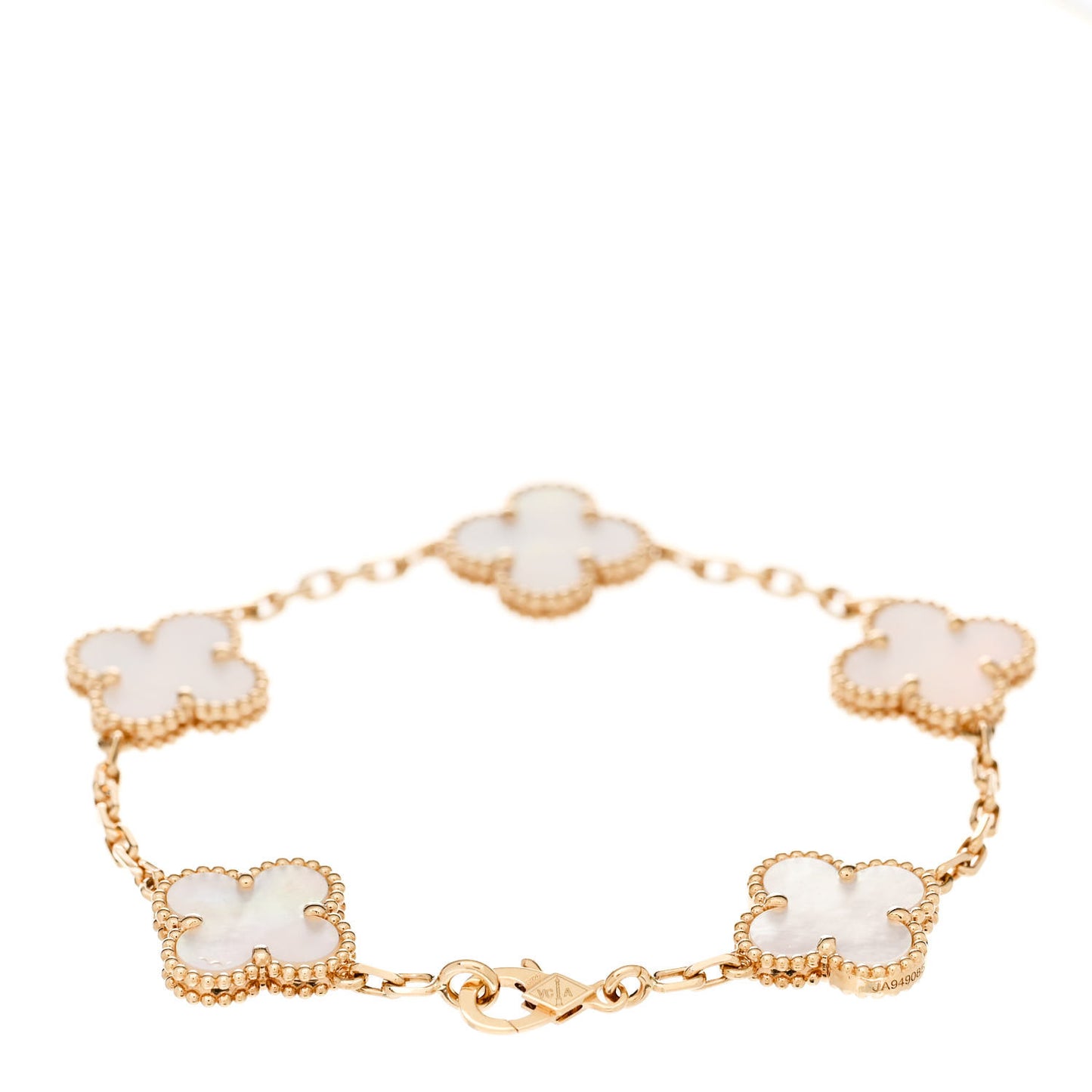 18K Yellow Gold Mother of Pearl 5 Motifs Vintage Alhambra Bracelet