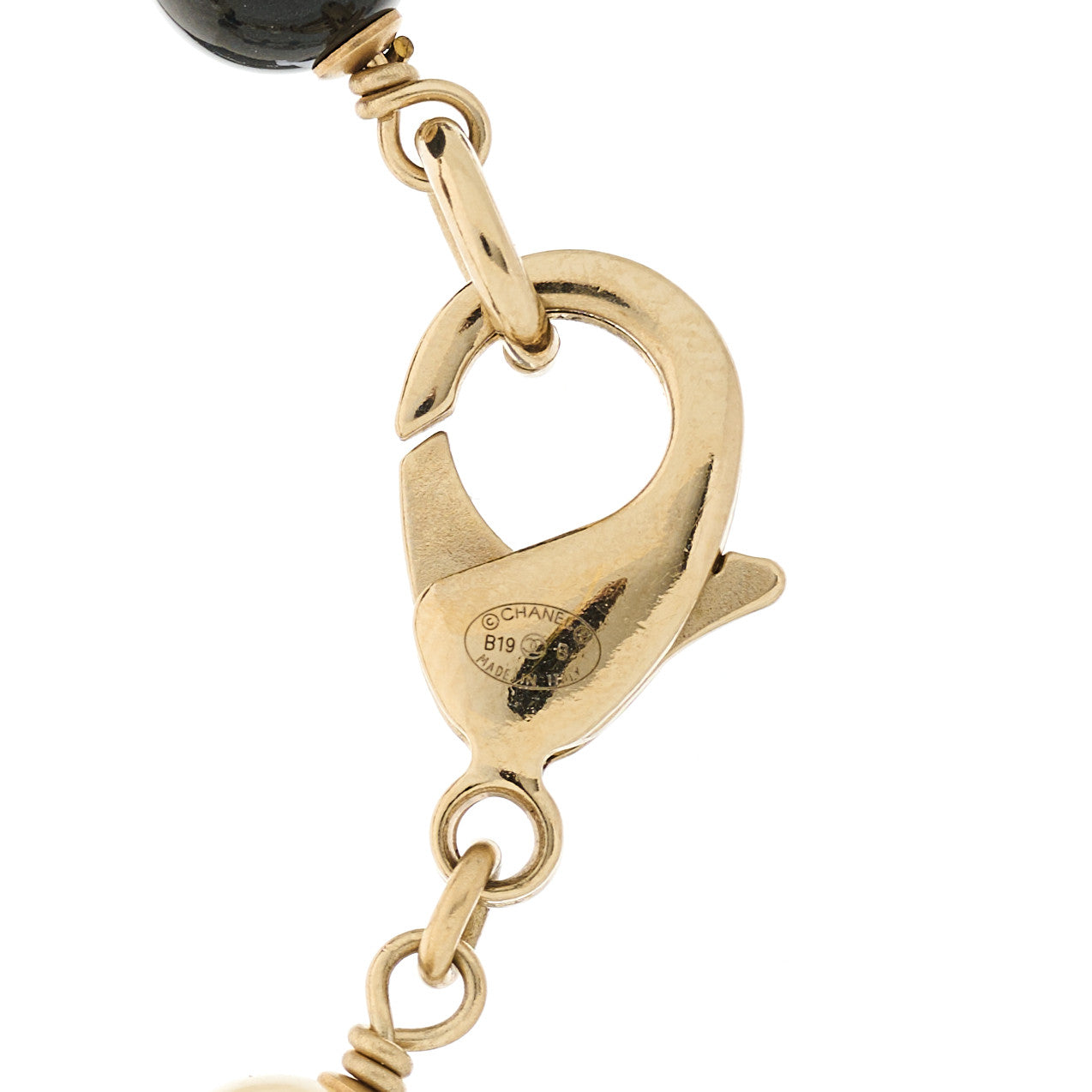 Pearl Crystal Bead CC Long Necklace Black Gold