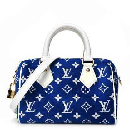 Louis Vuitton Jacquard Velvet Monogram LV Match Speedy Bandouliere 20 Blue 1 of 10