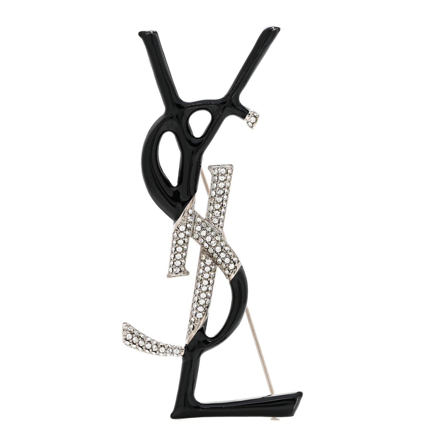 Monogram Crystal Brooch Black Silver
