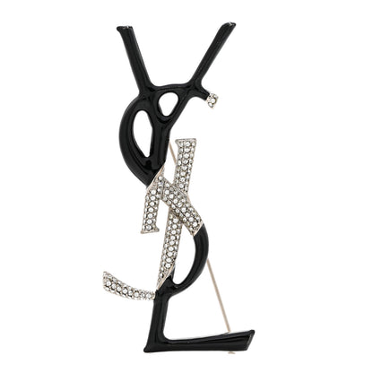 Saint Laurent Monogram Crystal Brooch Black Silver 1 of 5