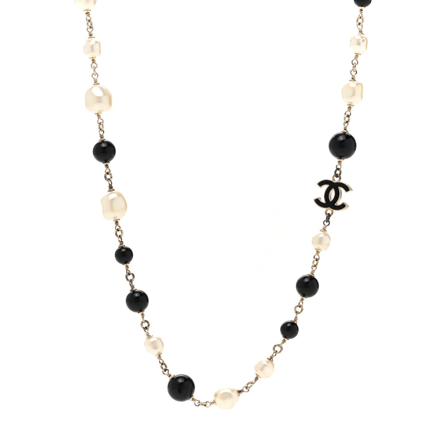 Chanel Pearl Beaded Crystal CC Long Necklace Gold Black White 1 of 6