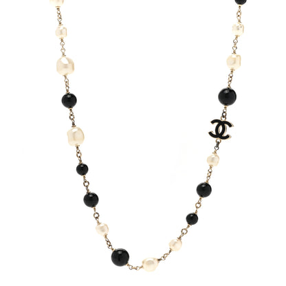 Chanel Pearl Beaded Crystal CC Long Necklace Gold Black White 1 of 6