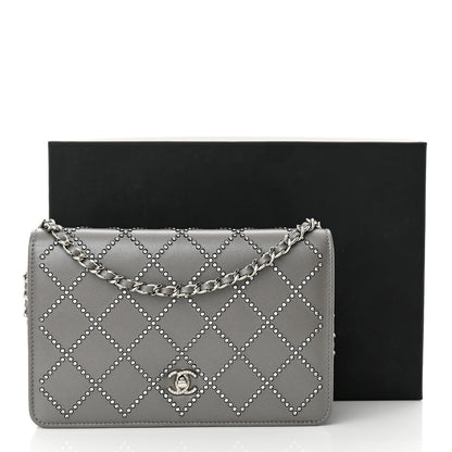 Chanel Lambskin Crystal Quilted Wallet On Chain WOC Grey 15 of 15