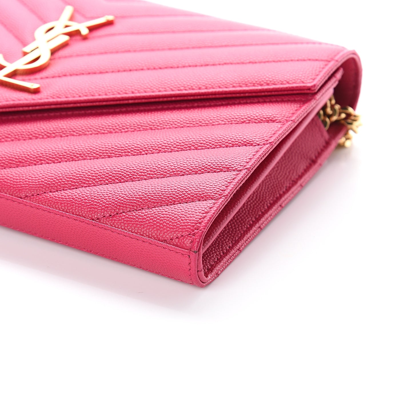 Grain De Poudre Matelasse Chevron Monogram Chain Wallet Fresh Fuchsia