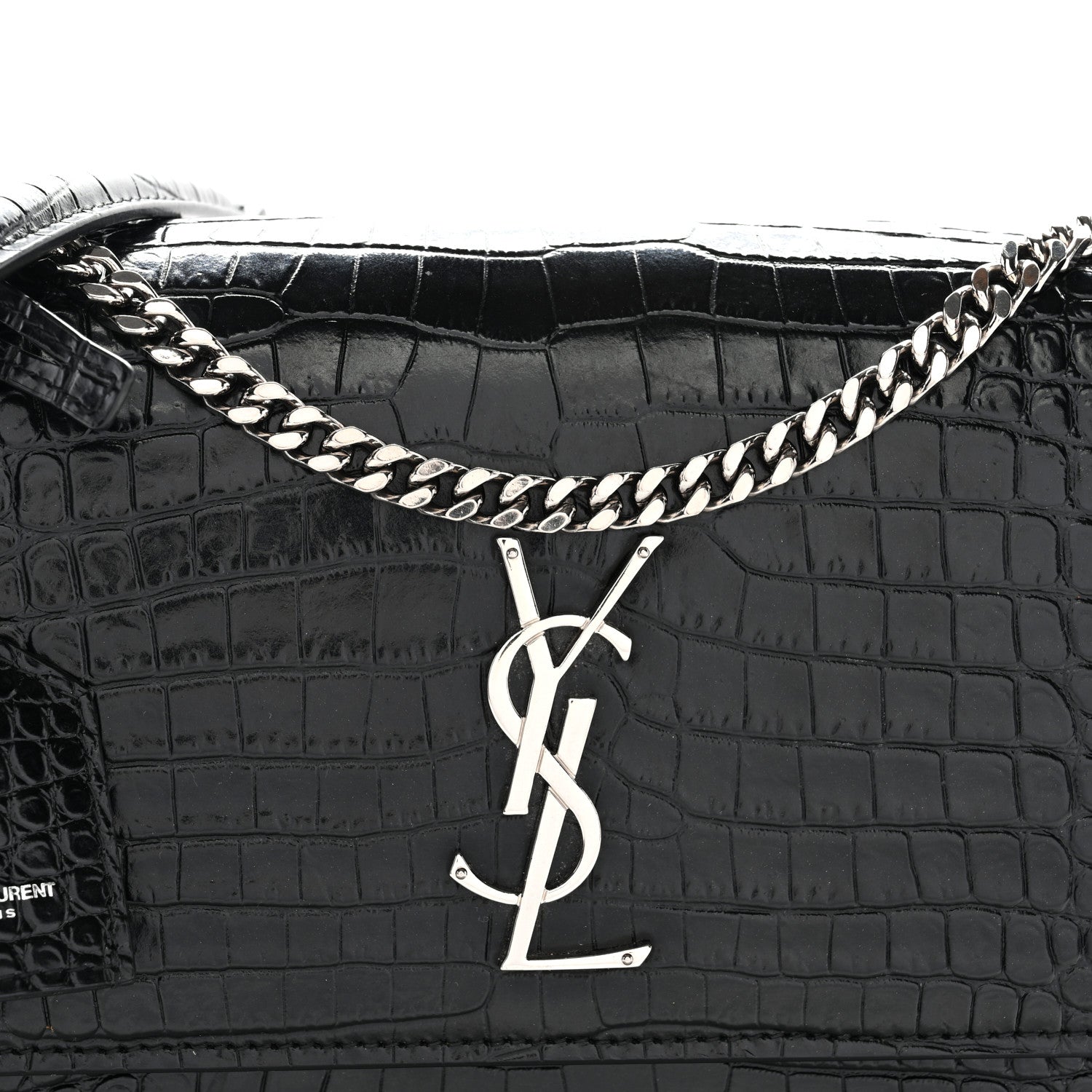 Saint Laurent Calfskin Crocodile Embossed Medium Monogram Sunset Black 8 of 11