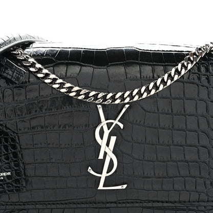 Saint Laurent Calfskin Crocodile Embossed Medium Monogram Sunset Black 8 of 11