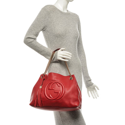 Gucci Pebbled Calfskin Medium Soho Chain Shoulder Bag Tabasco Red 2 of 7