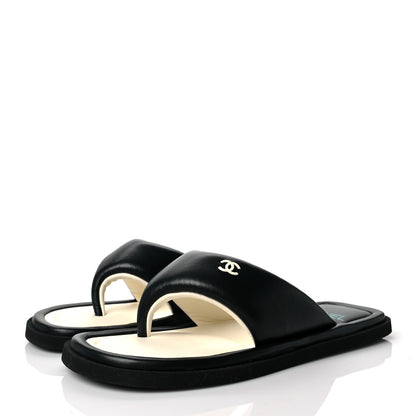 Chanel Lambskin Padded Pool Thong Sandals 40 Black 3 of 9