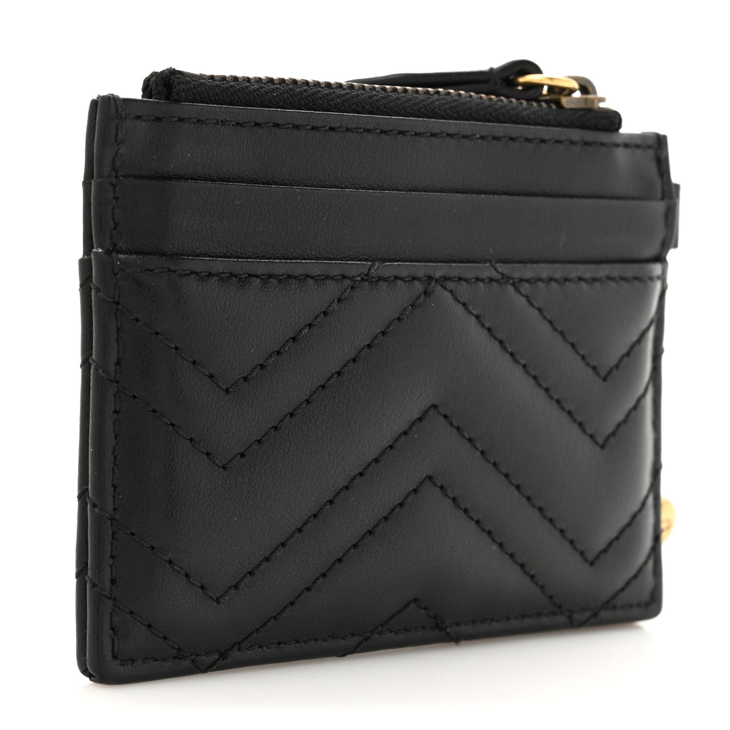Calfskin Matelasse Chevron GG Marmont Key Case Card Holder Black