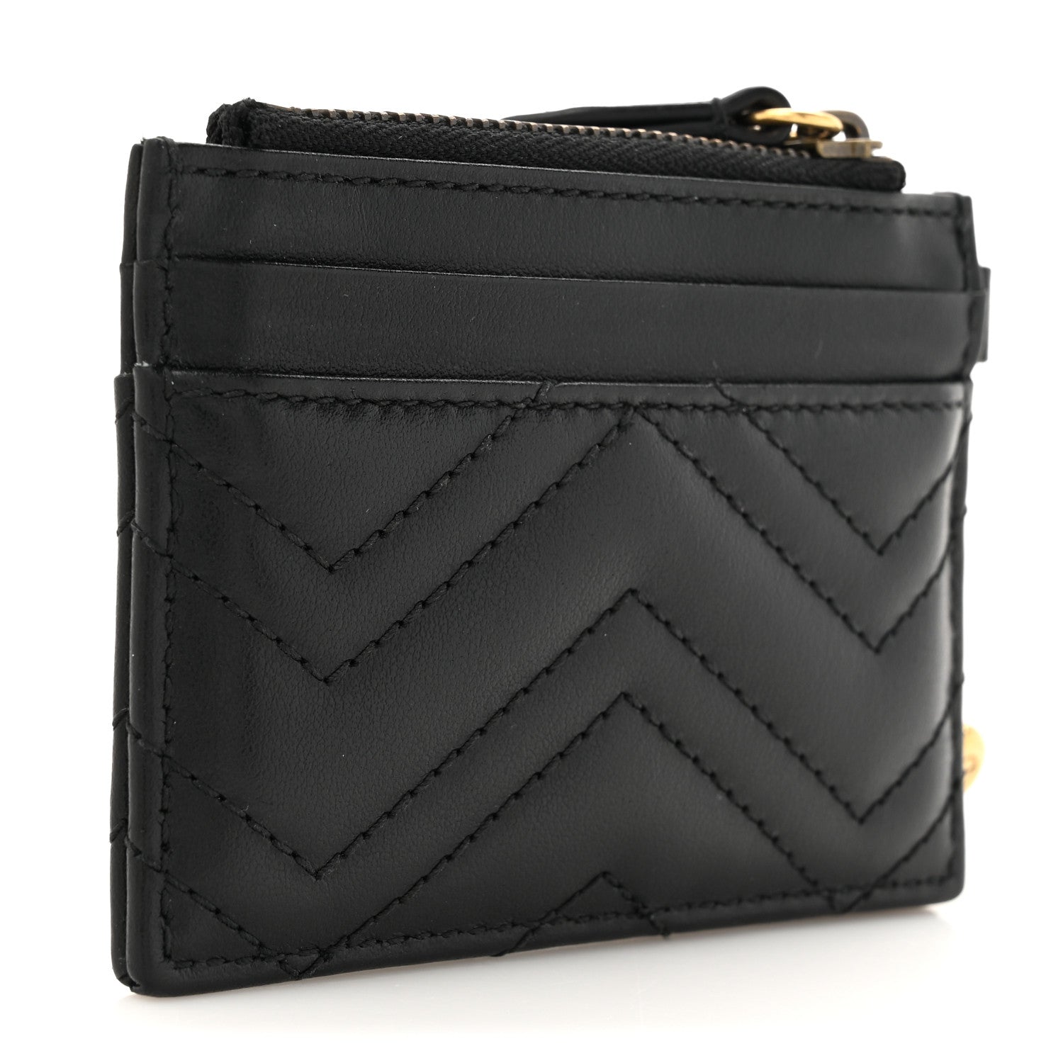 Gucci Calfskin Matelasse Chevron GG Marmont Key Case Card Holder Black 3 of 7