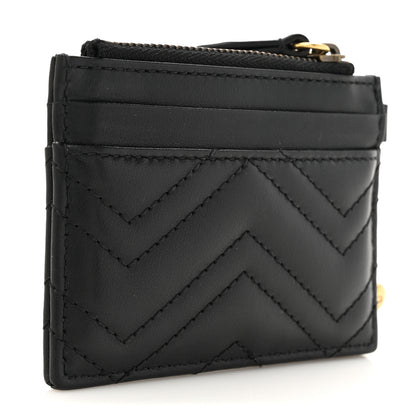 Gucci Calfskin Matelasse Chevron GG Marmont Key Case Card Holder Black 3 of 7