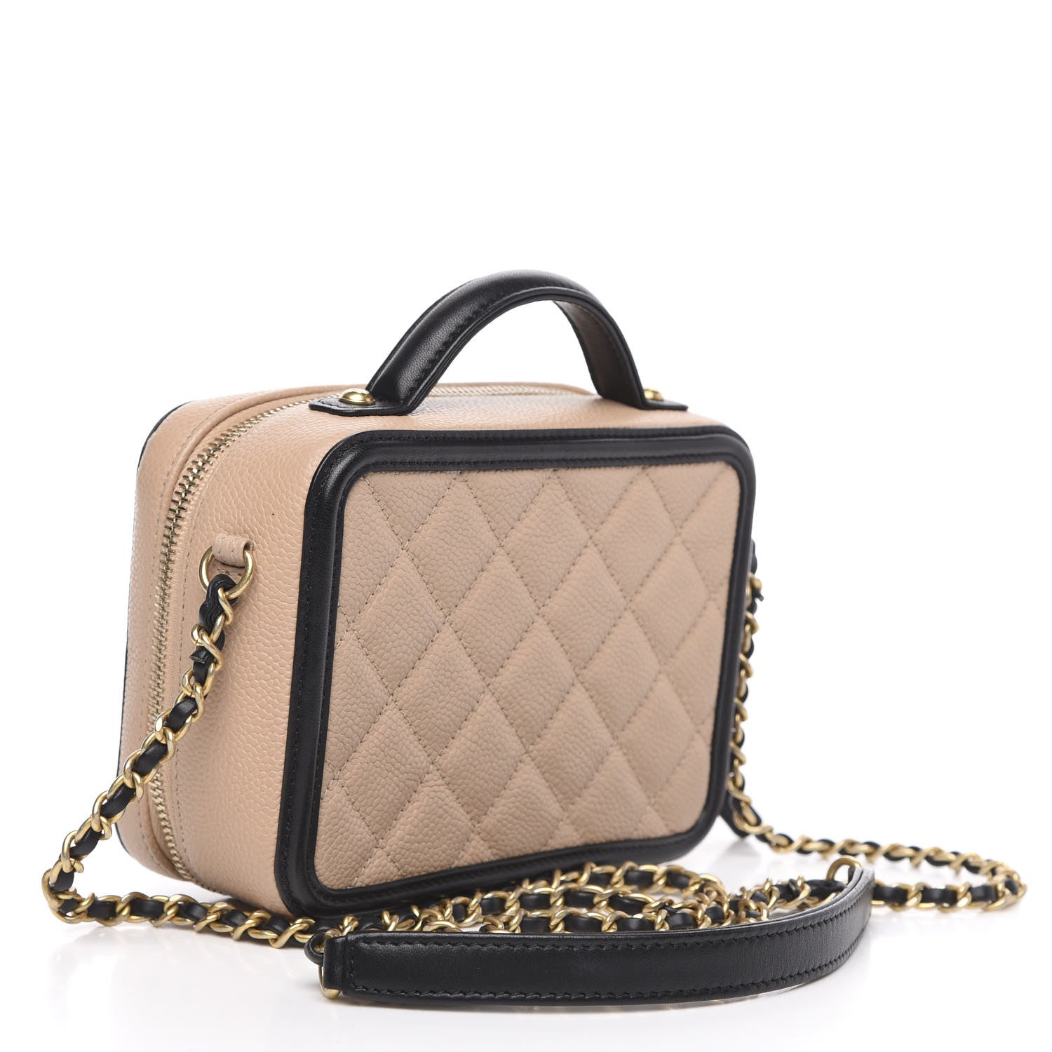Chanel Caviar Quilted Small CC Filigree Vanity Case Beige Black 3 of 12