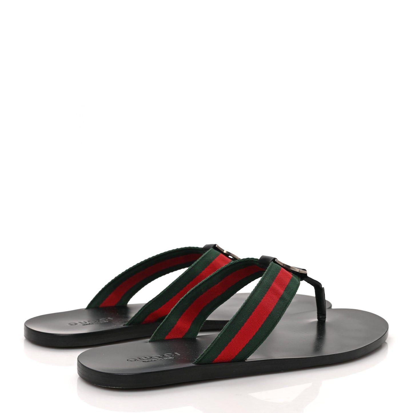 Nylon Calfskin Web Mens GG Thong Sandals 10 Green Red Black