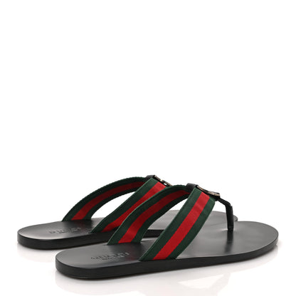 Gucci Nylon Calfskin Web Mens GG Thong Sandals 10 Green Red Black 4 of 8