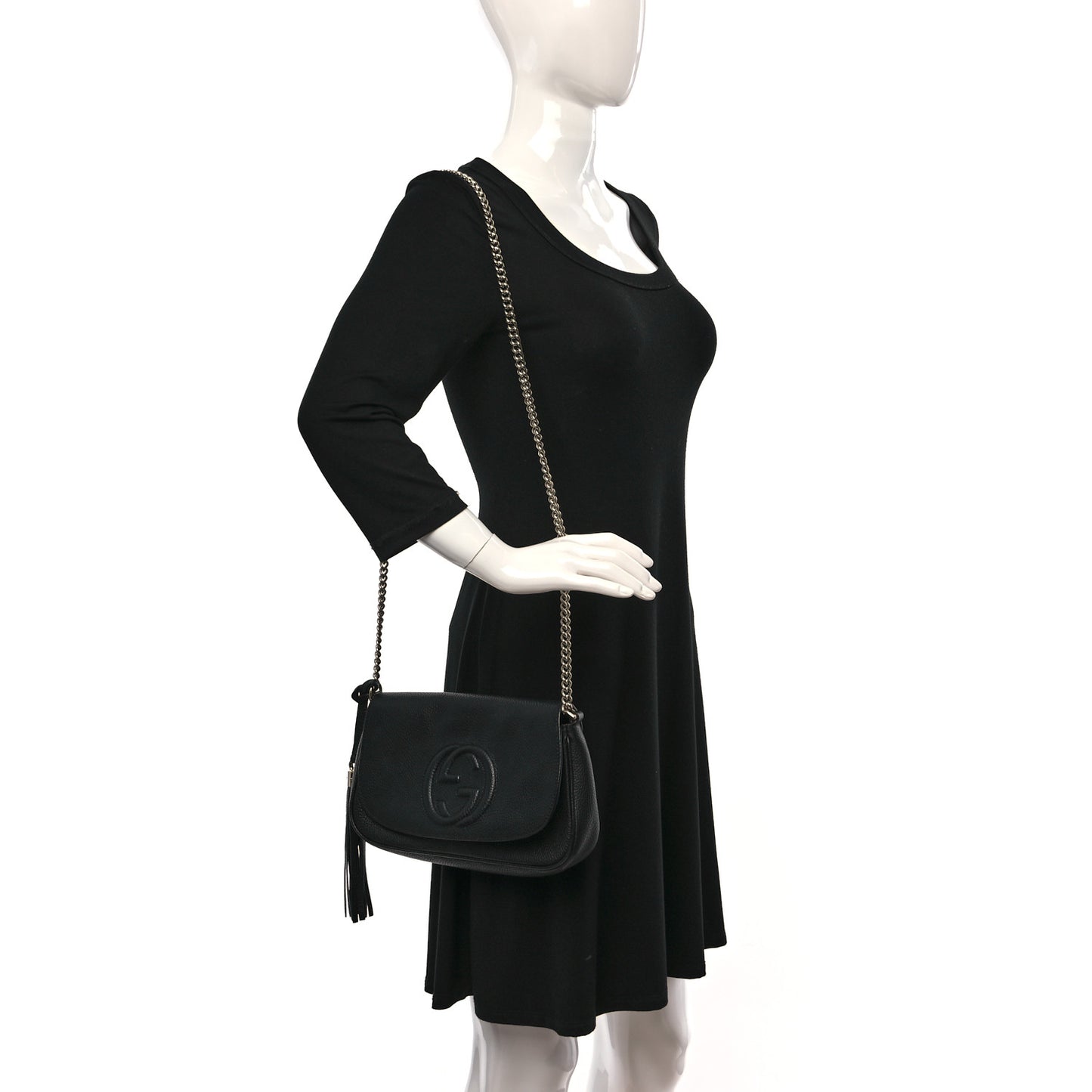 Pebbled Calfskin Medium Soho Flap Crossbody Black