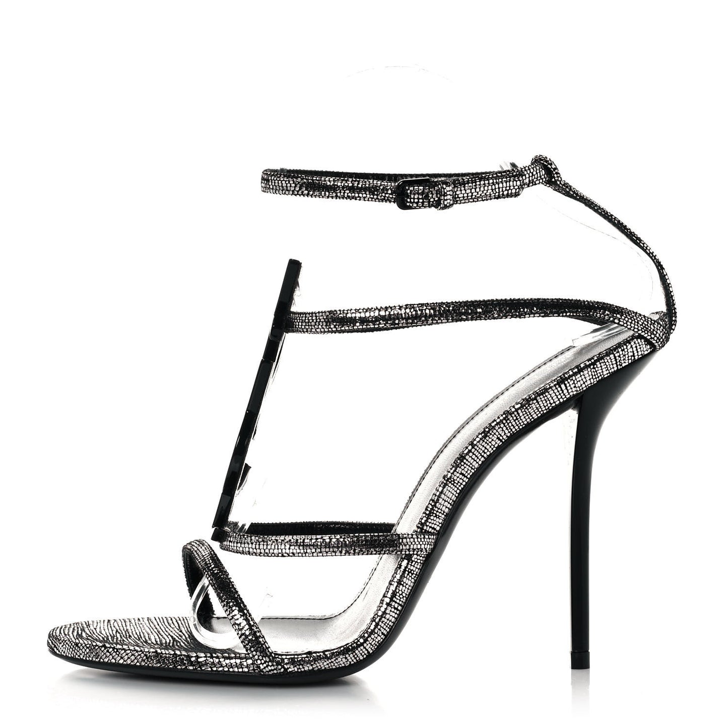 Metallic Calfskin Cassandra 110 Ankle Strap Sandals 39.5 Argento