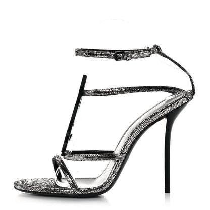 Saint Laurent Metallic Calfskin Cassandra 110 Ankle Strap Sandals 39.5 Argento 1 of 10