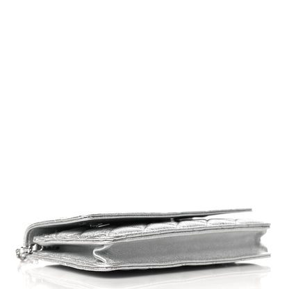 Chanel Metallic Lambskin Quilted Wallet On Chain WOC Silver 2 of 10