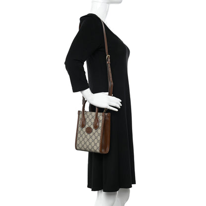 Gucci GG Supreme Monogram Azalea Calfskin Mini Retro Interlocking G Tote Bag Beige Ebony Brown Sugar 3 of 10
