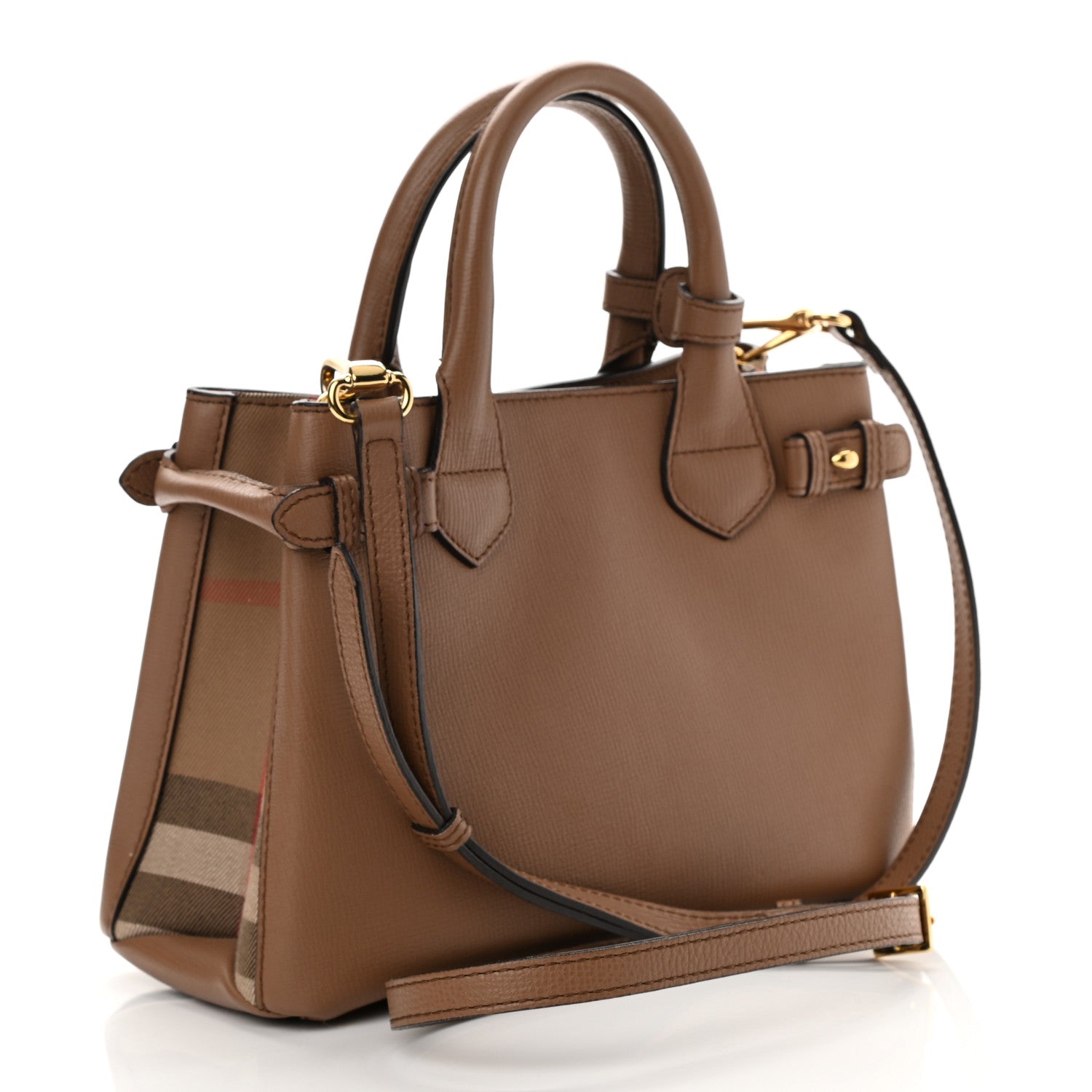 Burberry Grainy Calfskin House Check Small Banner Tote Tan 3 of 7
