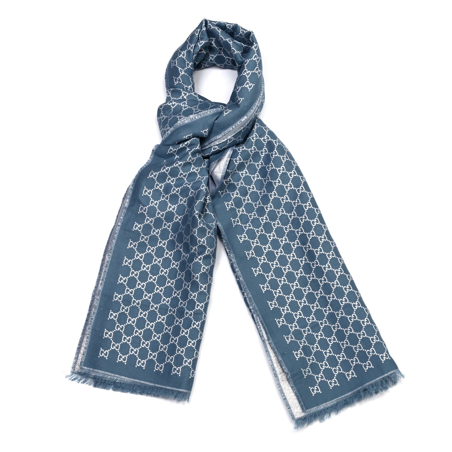 Cotton Lame GG Monogram Argentavio Fringe Scarf Periwinkle Light Grey